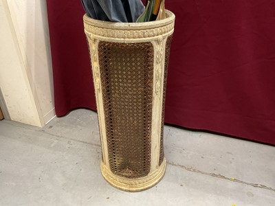 Lot 1508 - French painted and caned umbrella stand of cylindrical form. First half 20th century