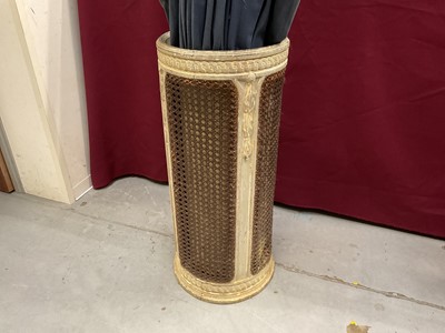 Lot 1508 - French painted and caned umbrella stand of cylindrical form. First half 20th century