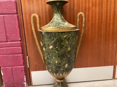 Lot 1511 - Early 19th century toleware twin handled half urn and cover, green marble painted effect Provenance: Philip Andrade Antiques, Devon, 10th August 1991