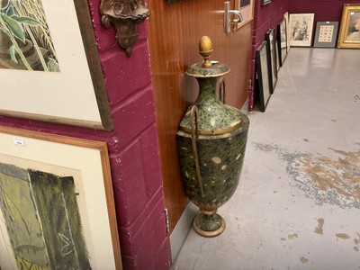 Lot 1511 - Early 19th century toleware twin handled half urn and cover, green marble painted effect Provenance: Philip Andrade Antiques, Devon, 10th August 1991