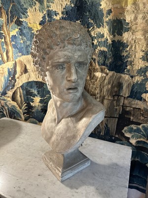 Lot 1518 - Classical plaster bust of a Roman emperor, 68cm high