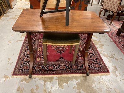 Lot 1526 - George IV mahogany table with shaped rectangular top above straight supports on splayed legs and brass capped castors, 91cm wide