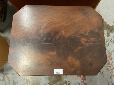 Lot 1527 - Regency mahogany sewing table, the octagonal top rising to reveal...on square taper legs joined by X-formed stretcher