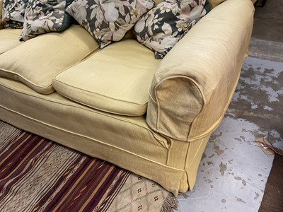 Lot 1528 - 1920s three seater country house sofa with yellow upholstery