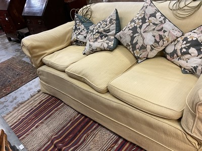 Lot 1528 - 1920s three seater country house sofa with yellow upholstery