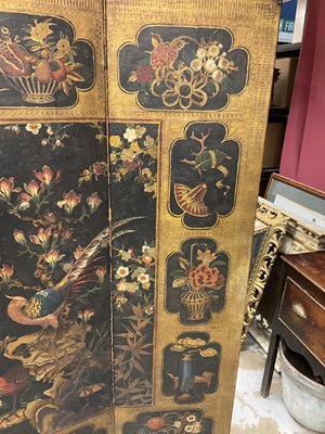 Lot 1530 - 19th century embossed leather four-fold screen in the Chinoiserie taste Provenance: Neal Sons & Fletcher, 17th June 1992, lot 513