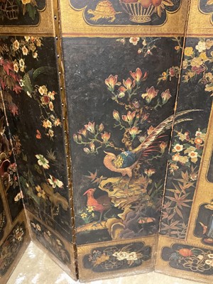 Lot 1530 - 19th century embossed leather four-fold screen in the Chinoiserie taste Provenance: Neal Sons & Fletcher, 17th June 1992, lot 513