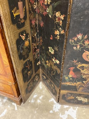 Lot 1530 - 19th century embossed leather four-fold screen in the Chinoiserie taste Provenance: Neal Sons & Fletcher, 17th June 1992, lot 513