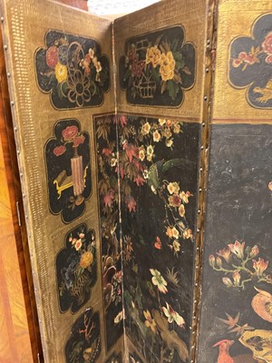 Lot 1530 - 19th century embossed leather four-fold screen in the Chinoiserie taste Provenance: Neal Sons & Fletcher, 17th June 1992, lot 513