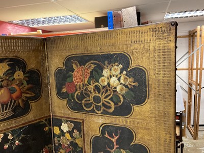 Lot 1530 - 19th century embossed leather four-fold screen in the Chinoiserie taste Provenance: Neal Sons & Fletcher, 17th June 1992, lot 513