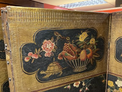 Lot 1530 - 19th century embossed leather four-fold screen in the Chinoiserie taste Provenance: Neal Sons & Fletcher, 17th June 1992, lot 513