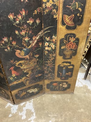 Lot 1530 - 19th century embossed leather four-fold screen in the Chinoiserie taste Provenance: Neal Sons & Fletcher, 17th June 1992, lot 513