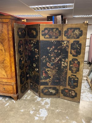 Lot 1530 - 19th century embossed leather four-fold screen in the Chinoiserie taste Provenance: Neal Sons & Fletcher, 17th June 1992, lot 513