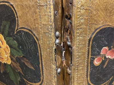 Lot 1530 - 19th century embossed leather four-fold screen in the Chinoiserie taste Provenance: Neal Sons & Fletcher, 17th June 1992, lot 513