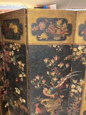 Lot 1530 - 19th century embossed leather four-fold screen in the Chinoiserie taste Provenance: Neal Sons & Fletcher, 17th June 1992, lot 513