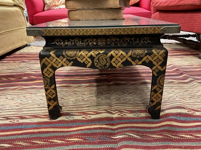 Lot 1536 - 1920s Chinese lacquer rectangular table with gilt decoration, on square legs