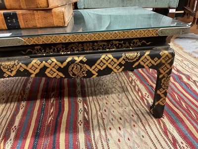 Lot 1536 - 1920s Chinese lacquer rectangular table with gilt decoration, on square legs