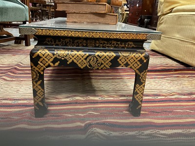 Lot 1536 - 1920s Chinese lacquer rectangular table with gilt decoration, on square legs