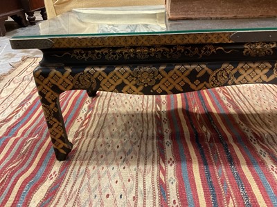 Lot 1536 - 1920s Chinese lacquer rectangular table with gilt decoration, on square legs