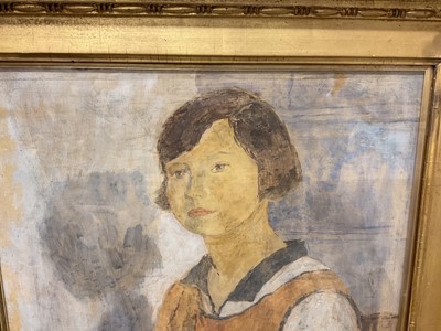 Lot 1538 - Chantal Quenneville, first half 20th century, oil on canvas - portrait of a seated girl, Poppet John, daughter of Augustus John, in gilt framed oval foot