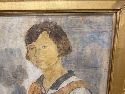 Lot 1538 - Chantal Quenneville, first half 20th century, oil on canvas - portrait of a seated girl, Poppet John, daughter of Augustus John, in gilt framed oval foot
