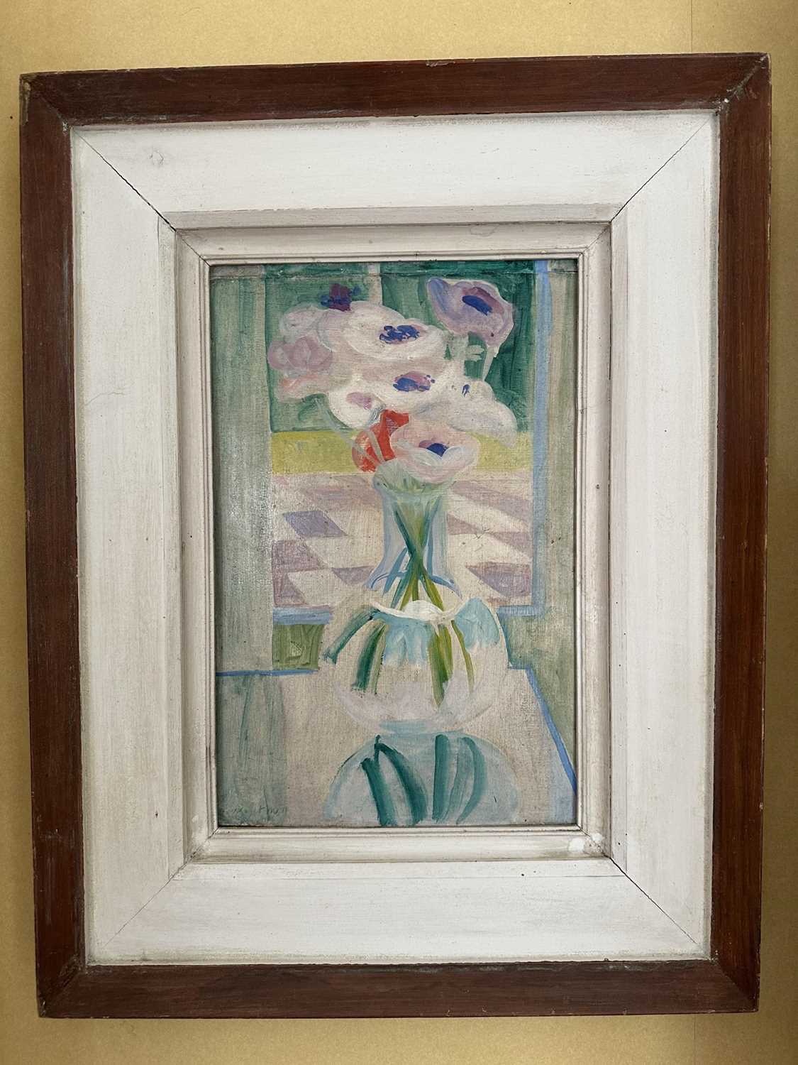 Lot 1541 - *Margaret Mellis (1914-2009) oil on board - Still Life Anemones, signed, in painted frame Provenance: The Simon Carter Gallery, Woodbridge, 17th September 1988