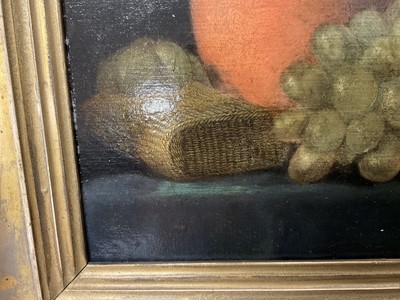 Lot 1547 - E. J. Coleman, mid 19th century, oil on panel - Still Life with Grapes, inscribed verso and dated 1850, 16.5cm x 24cm, in gilt frame