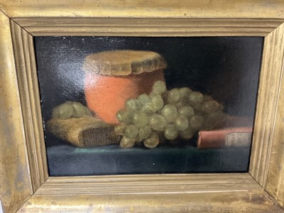 Lot 1547 - E. J. Coleman, mid 19th century, oil on panel - Still Life with Grapes, inscribed verso and dated 1850, 16.5cm x 24cm, in gilt frame