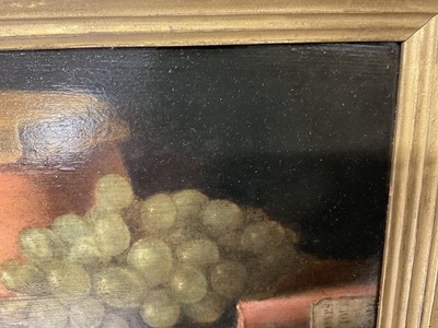 Lot 1547 - E. J. Coleman, mid 19th century, oil on panel - Still Life with Grapes, inscribed verso and dated 1850, 16.5cm x 24cm, in gilt frame