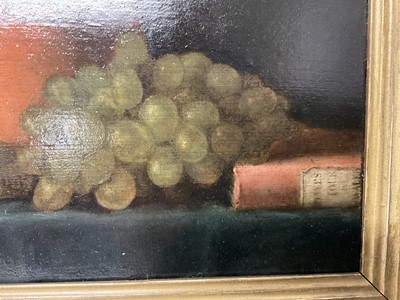 Lot 1547 - E. J. Coleman, mid 19th century, oil on panel - Still Life with Grapes, inscribed verso and dated 1850, 16.5cm x 24cm, in gilt frame