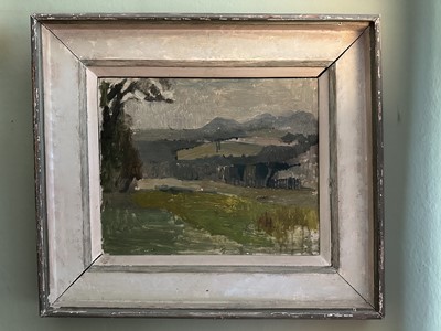 Lot 1618 - *Earl Haig (1918-2009) oil on board - Eildons in Summer, signed with initial H, in painted frame