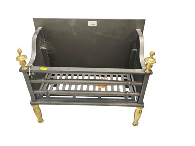 Lot 5299 - Good quality George III style cast iron and brass fire grate, 52cm wide.