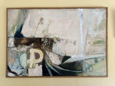 Lot 1788 - *Lillian Neilson (1938-1998) large oil and mixed media on board - Abstract, signed and dated 69/75, framed