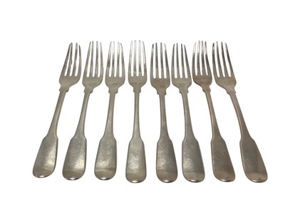 Lot 379 - Composite set of eight George III fiddle pattern table forks