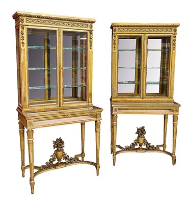 Lot 1326 - Fine pair of 19th century gilt display cabinets