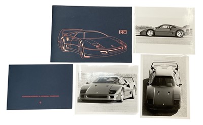 Lot 1 - Original Ferrari F40 brochure with supplementary catalogue and three black and white press photographs.
