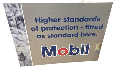 Lot 29 - Modern metal garage sign- 'Mobil Oils - Higher standards of protection - fitted as stand here'. 125 x 102cm
