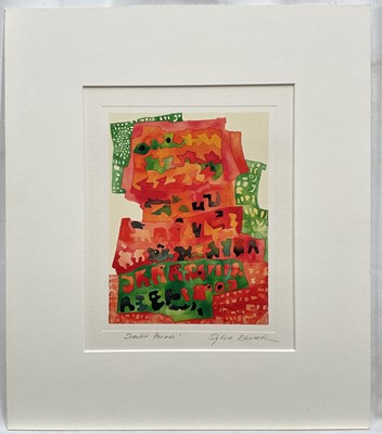 Lot 366 - Sylvia Edwards (1937-2018) abstract watercolour - Scarlet Parade, signed and titled, 20cm x 15cm, with mount, unframed