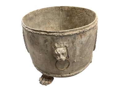 Lot 1873 - 19th century lead planter, circular form with twin lion ring handles, on three paw feet, 30cm diameter x 24cm high