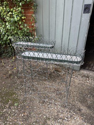 Lot 1926 - Pair of Victorian style green painted wirework plant troughs, 79cm wide x 81cm high