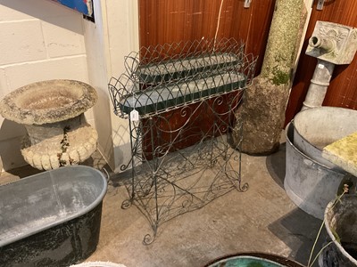 Lot 1926 - Pair of Victorian style green painted wirework plant troughs, 79cm wide x 81cm high
