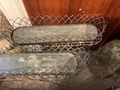 Lot 1926 - Pair of Victorian style green painted wirework plant troughs, 79cm wide x 81cm high