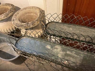 Lot 1926 - Pair of Victorian style green painted wirework plant troughs, 79cm wide x 81cm high