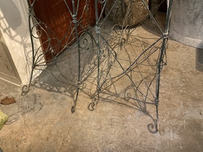 Lot 1926 - Pair of Victorian style green painted wirework plant troughs, 79cm wide x 81cm high
