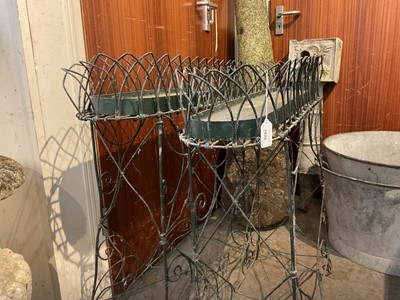 Lot 1926 - Pair of Victorian style green painted wirework plant troughs, 79cm wide x 81cm high