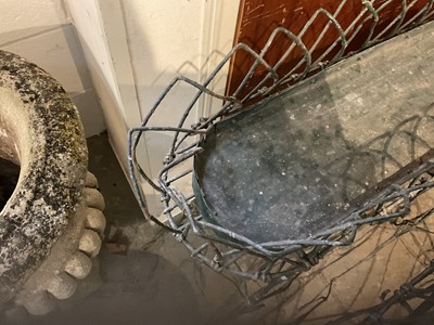 Lot 1926 - Pair of Victorian style green painted wirework plant troughs, 79cm wide x 81cm high