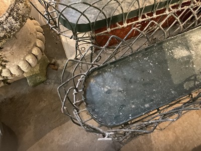 Lot 1926 - Pair of Victorian style green painted wirework plant troughs, 79cm wide x 81cm high