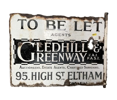 Lot 59 - Vintage enamel double sided Estate Agents sign 'To Be Let Glendhill & Greenway", 54.5 x 39.5cm