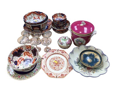 Lot 5065 - Group of ceramics and glass, including Japanese Imari bowls and a dish a Dresden porcelain pot and cover, Babycham glasses, etc