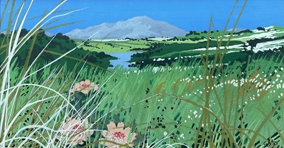 Lot 329 - 20th century gouache, New Zealand landscape, signed with initials G.D. and dated '81, 7cm x 13.5cm, glazed frame
